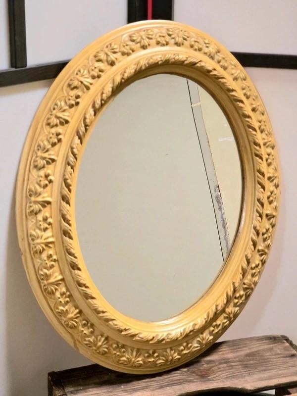 9995:Antique Giltwood Oval Mirror-Provenance "Voor Adrienne", Minder dan 50 cm, Gebruikt, Ophalen of Verzenden, Minder dan 100 cm