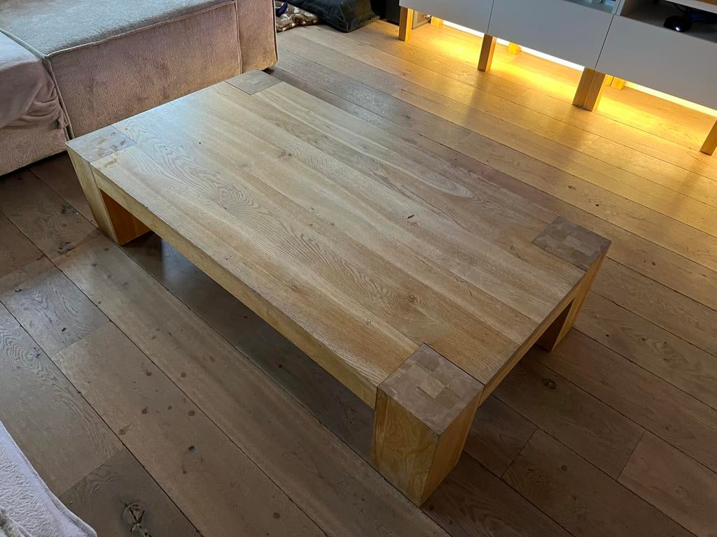 Massief eiken salontafel Goossens - 80x150x35 cm, Huis en Inrichting, Tafels | Salontafels, Ophalen, Gebruikt, 100 tot 150 cm