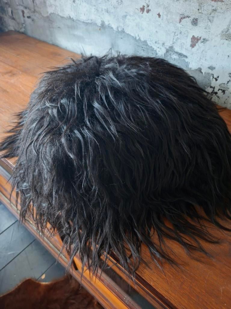 Langharig Schapenvacht kussen, zwart, Ophalen of Verzenden, Vierkant