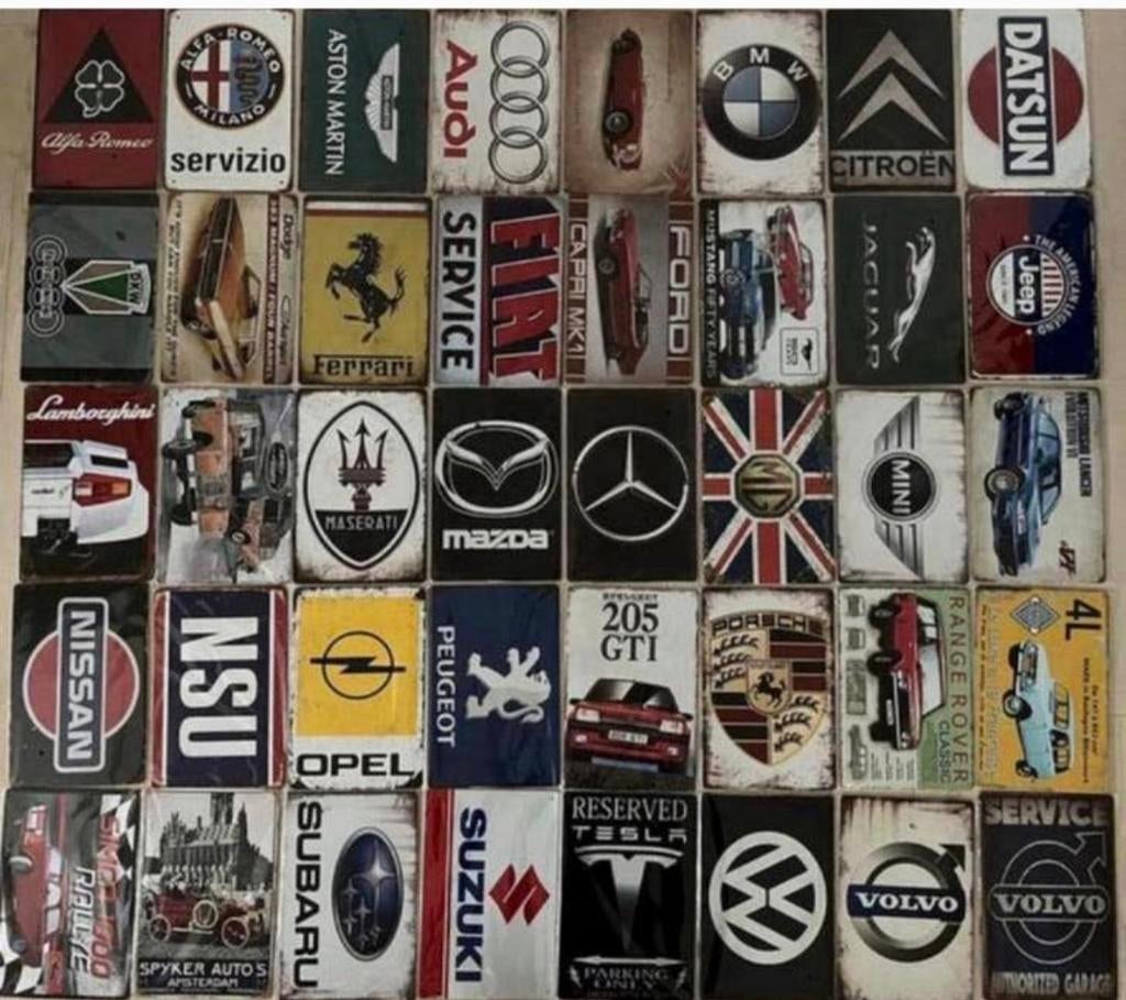 Metalen wandbord automerken 20x30cm (prijs=p/st) of 3voor21€, Ophalen of Verzenden, Zo goed als nieuw, Reclamebord