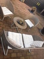 Taupe Wicker Loungeset: 2 Stoelen, Bank & Rond Tafeltje, Tuin en Terras, Tuinsets en Loungesets, Ophalen, 4 zitplaatsen, Gebruikt