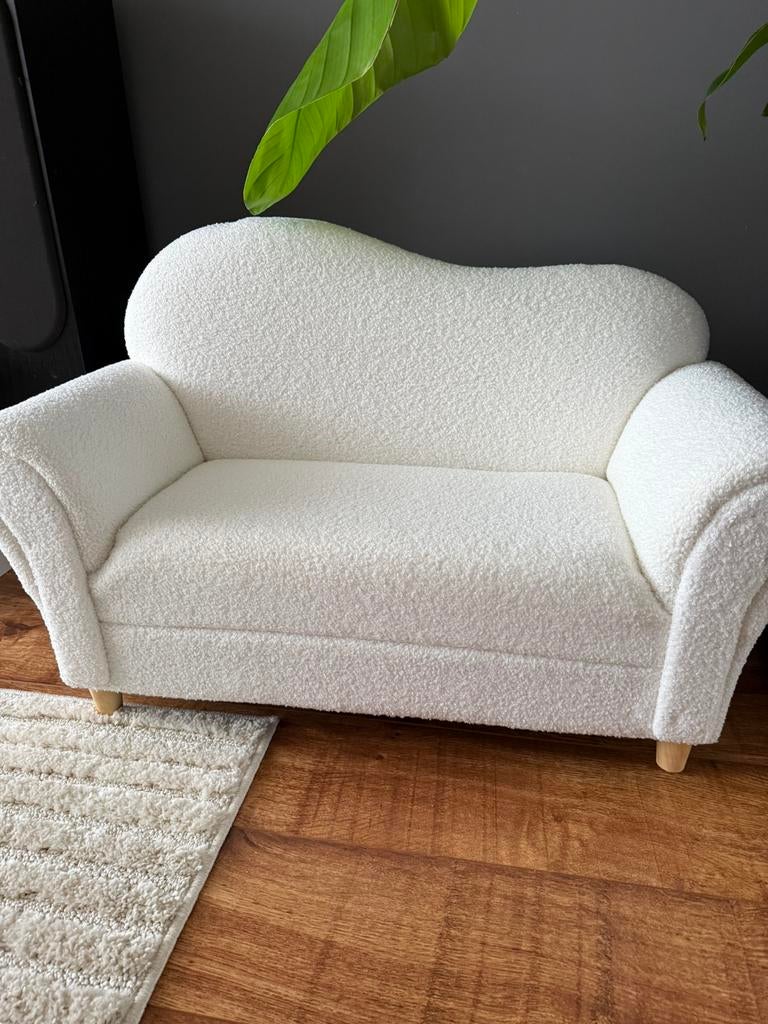 Kinder bank (wit en teddystof), Huis en Inrichting, Banken | Sofa's en Chaises Longues, Ophalen, Minder dan 75 cm, Teddystof kinderbank