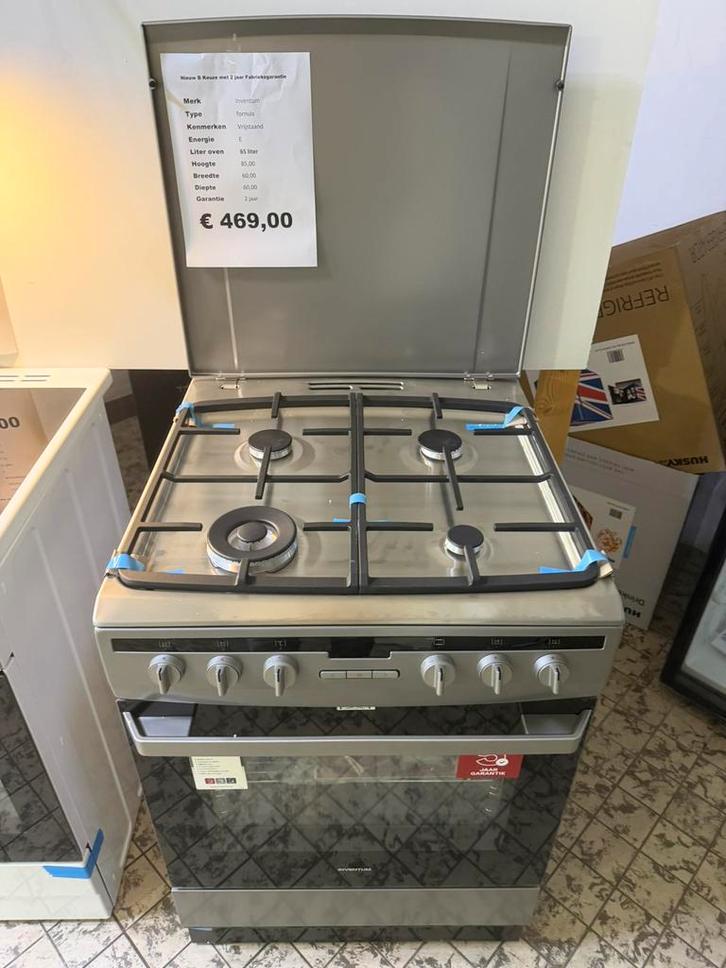 Gasfornuis nieuw 4 pits met heten lucht oven 60cm, Witgoed en Apparatuur, Fornuizen, Nieuw, Vrijstaand, Gas, 4 kookzones, Minder dan 85 cm