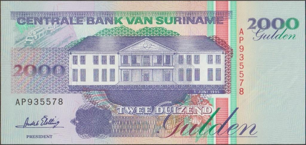 Suriname 2000 gulden 1995 UNC p.142 (# 288), Postzegels en Munten, Bankbiljetten | Amerika, Verzenden, Zuid-Amerika, Los biljet