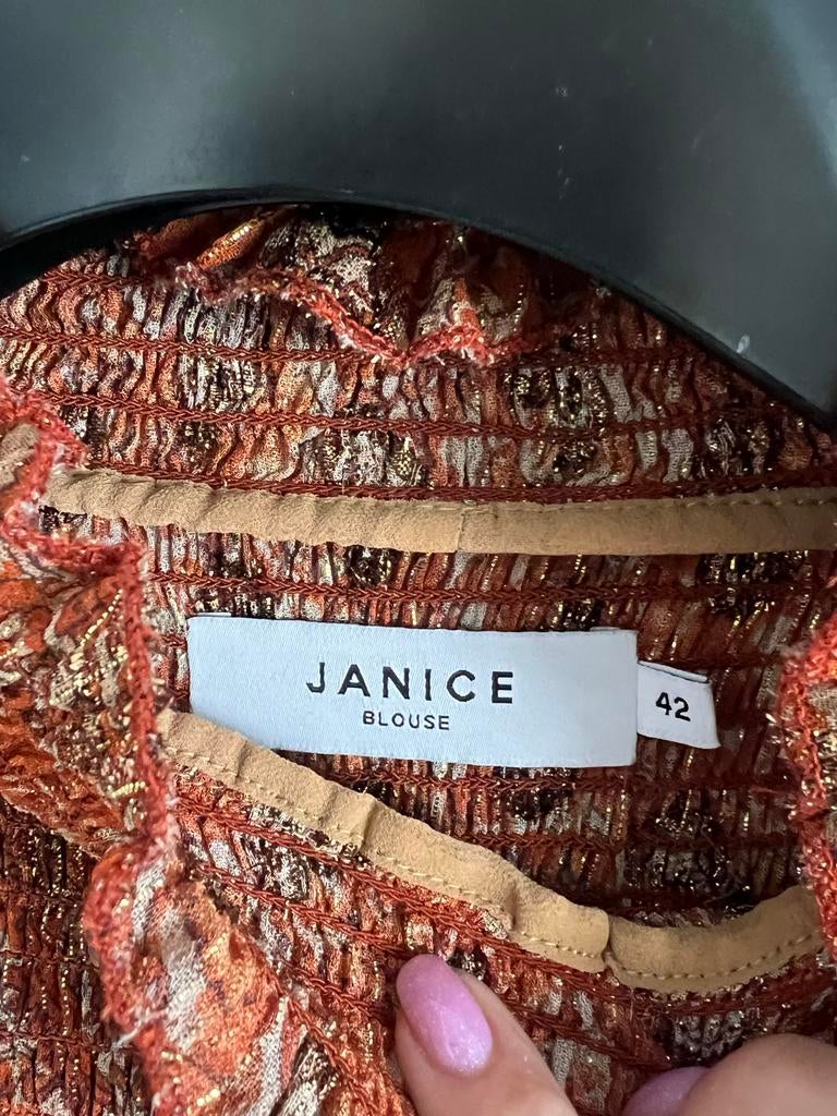 Janice blouse met glitter, maat 42, Ophalen of Verzenden, Zo goed als nieuw, Maat 42/44 (L), Oranje