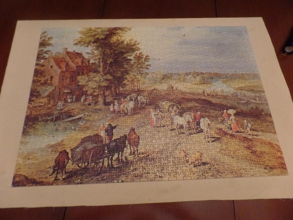 Puzzel schilderij Het dorp Breughel 1000 stukjes, Ophalen of Verzenden, 500 t/m 1500 stukjes, Gebruikt, Legpuzzel