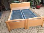 blank eiken bed 160x200 met elektrische auping spiralen, Verstelbaar, Tweepersoons, Ophalen of Verzenden, Zo goed als nieuw
