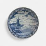 Groot Delfst Blauw Boch Wandbord - Windmolen Landschap, Ophalen