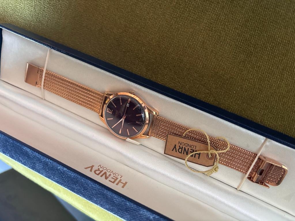 Henry London Hampstead Horloge Roségoud Paars RVS, Overige merken, Overige materialen, Gebruikt, Polshorloge