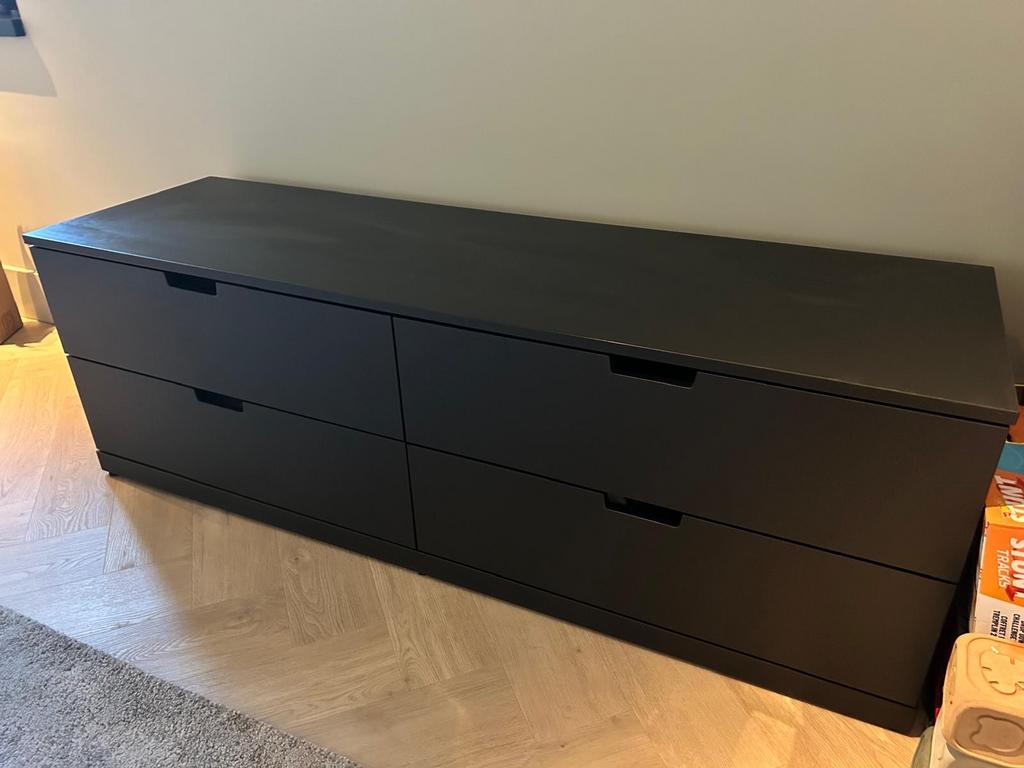 NORDLI Ladekast 4 lades, antraciet, 160x54 cm, Ophalen, Overige materialen, 150 tot 200 cm, Zo goed als nieuw