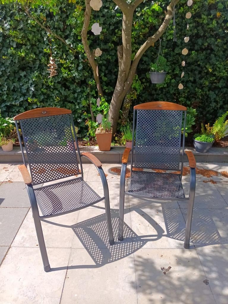 2 Royal Garden tuinstoelen met metalen frame en hout, Ophalen of Verzenden, Gebruikt, Metaal