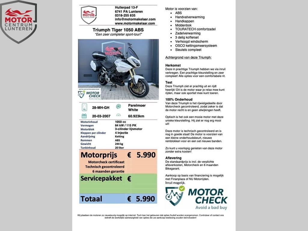 TRIUMPH Tiger 1050 ABS compleet, Motoren, Motoren | Triumph, Motorrijbewijs A, Bedrijf, 1050 cc, Meer dan 35 kW