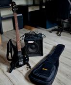 Zwarte Fazley Basgitaar, Hevos versterker, standaard en hoes, Ophalen, Gebruikt, Elektrisch