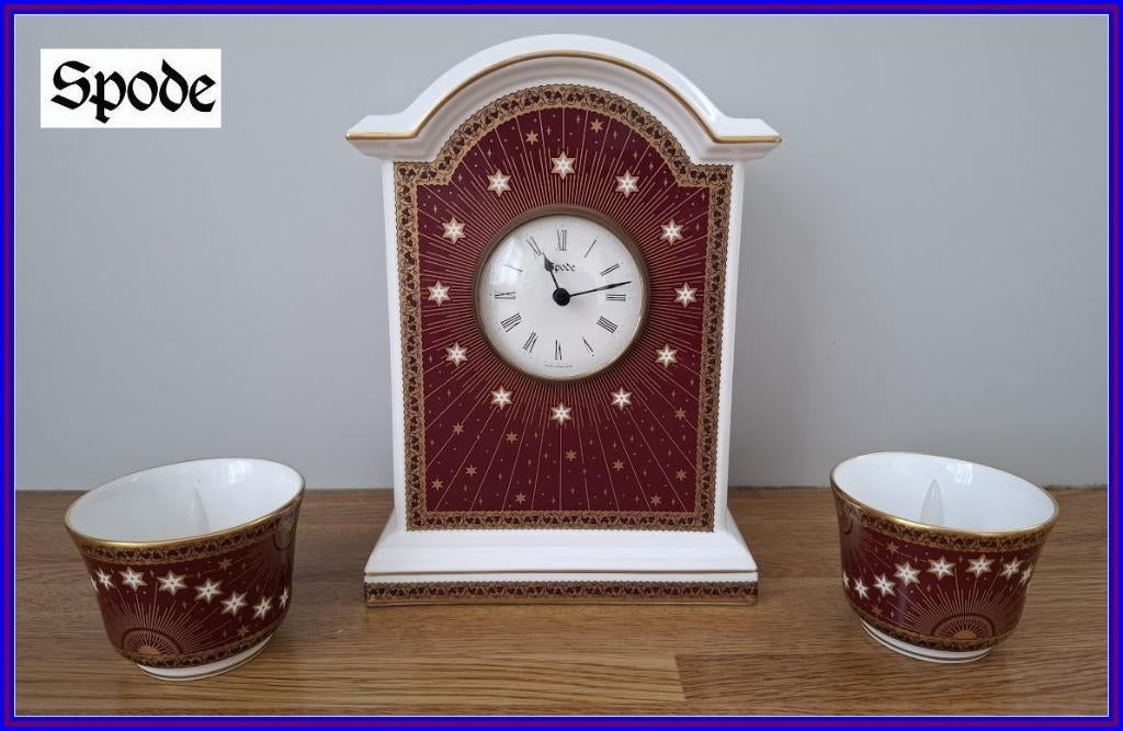 TAFELKLOK + 2 WAXINELICHTHOUDERS - Spode Porselein, Ophalen of Verzenden, Nieuw, Analoog, Staande klok
