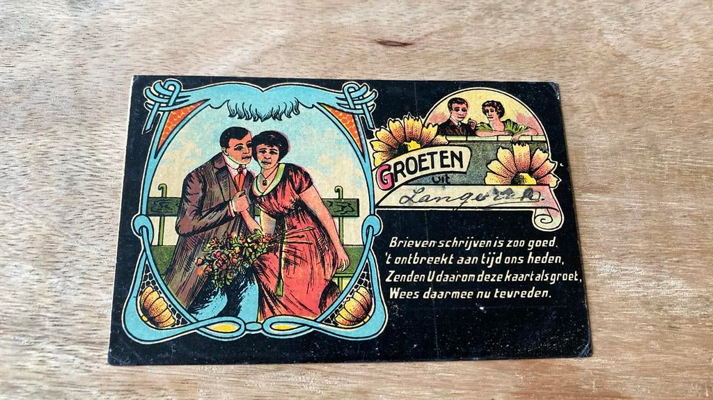 Oude ansichtkaart Groeten uit Langerak 1917 fantasie, Verzamelen, Ansichtkaarten | Nederland, Ophalen of Verzenden, Voor 1920