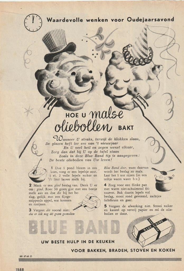 Retro reclame 1951 Blue Band margarine oliebollen, Verzamelen, Verzenden, Overige typen