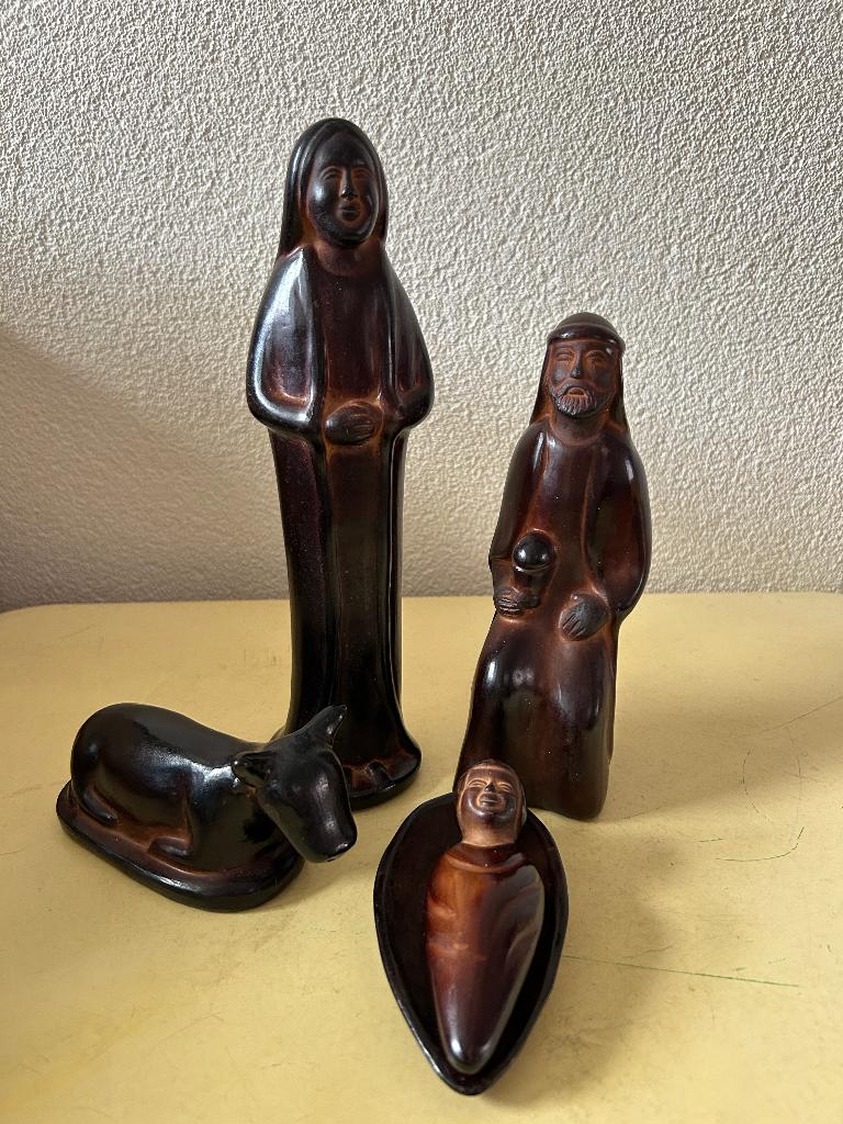Vintage Chulucanas Kerststal uit Peru 4 stuks, Diversen, Kerst, Ophalen of Verzenden, Zo goed als nieuw