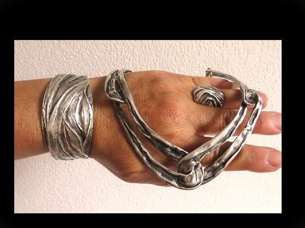 Bijzonder PERLI Modernistische Design Collier/Armband/Ring!, Verzenden, Zilver, Overige typen