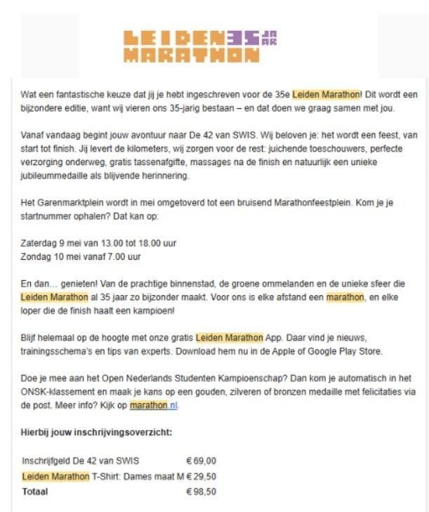 Startbewijs Leiden Marathon 10 mei, Overige typen, Nieuw, Hardlopen, Ophalen