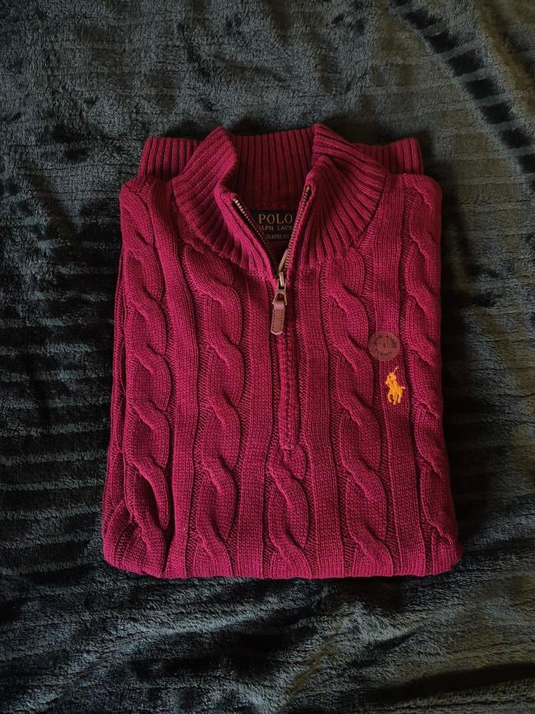 Ralph Lauren bordeauxrode trui met rits, Ophalen of Verzenden, Zo goed als nieuw