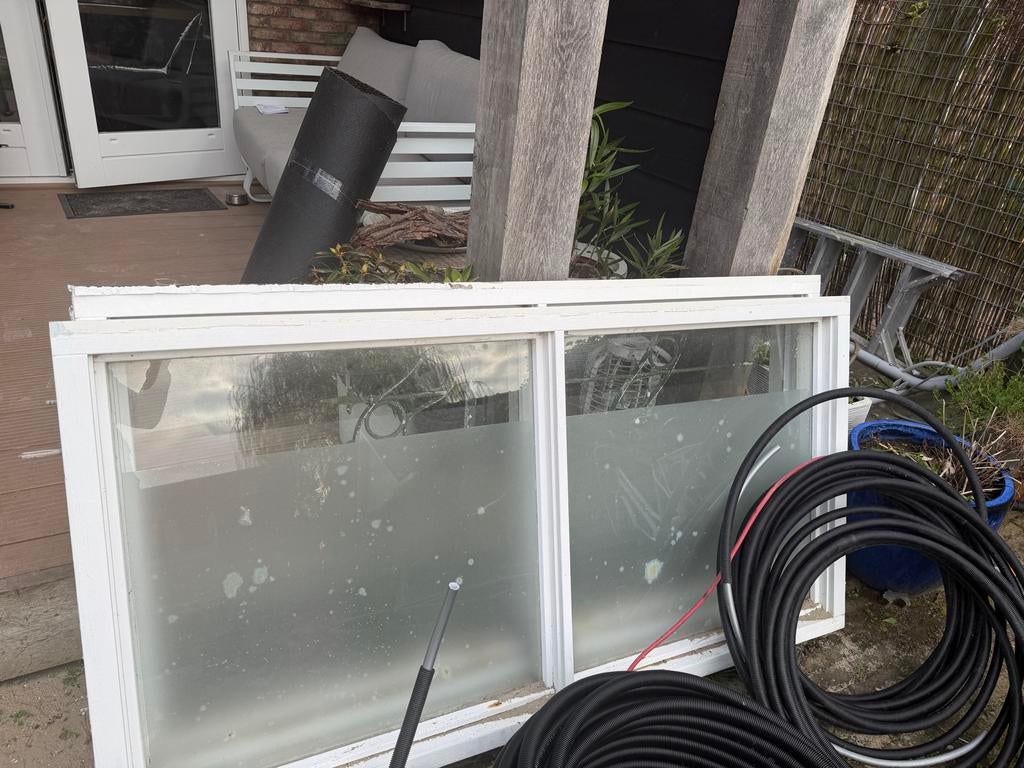 Hardhouten kozijnen met enkel glas, Ophalen, Gevelraam of Ruit, Gebruikt, 80 tot 120 cm