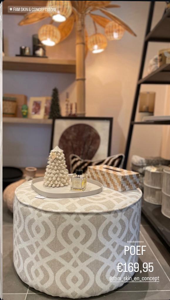 Poef beige, Huis en Inrichting, Ophalen of Verzenden, Nieuw, Rond, 50 tot 75 cm