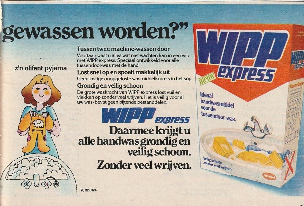 Retro reclame 1978 Wipp wasmiddel even truitje wassen, Verzamelen, Verzenden, Overige typen