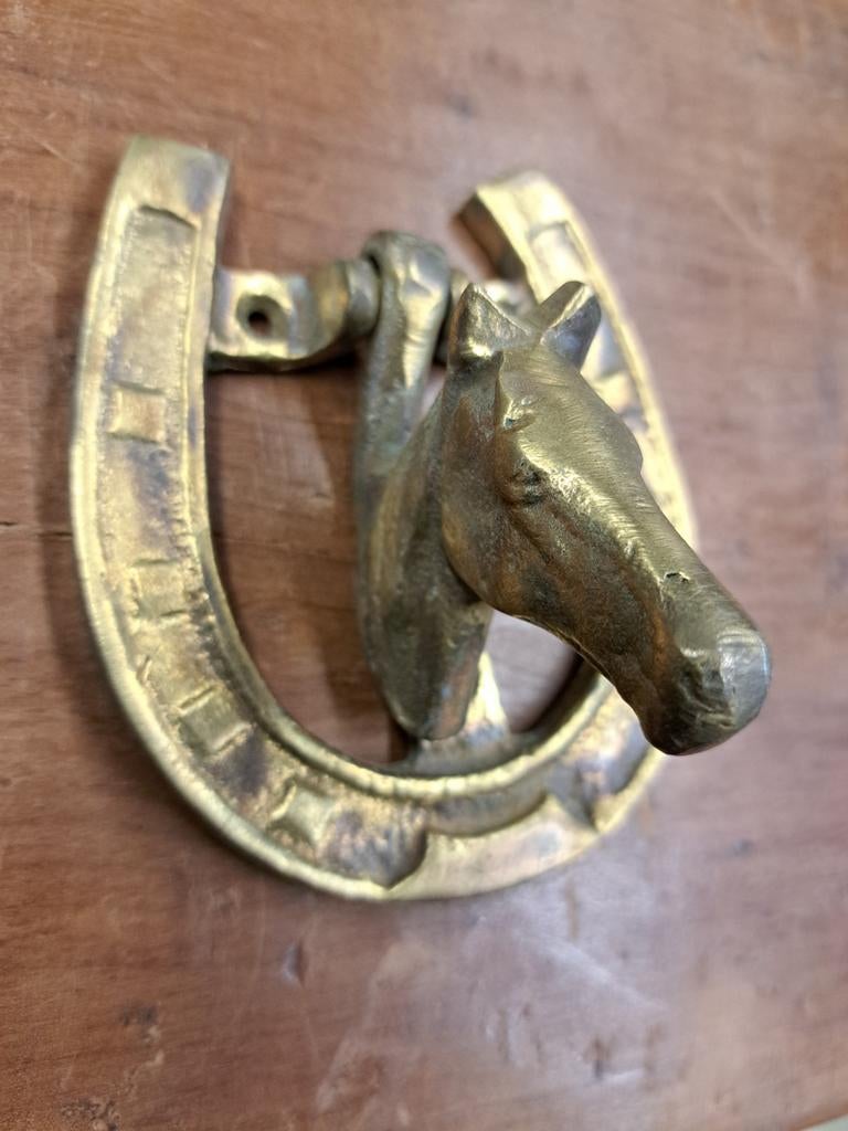 Oude bronzen deurklopper paardenhoofd - 10x11,5 cm, Ophalen of Verzenden
