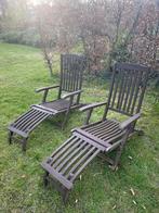 2 verstelbare houten ligstoelen voor tuin of terras, Ophalen, Gebruikt, Hout, Verstelbaar
