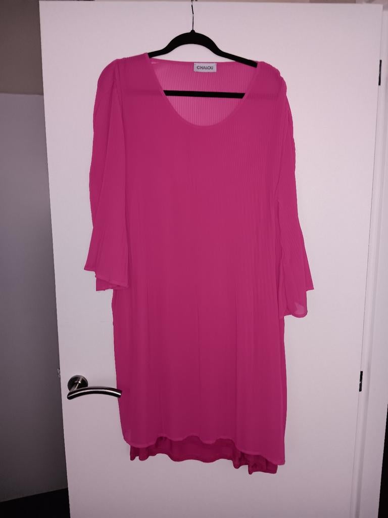 Te Koop: CHALOU Tuniek,  mt 46. Roze plissé.  (J-76)., Kleding | Dames, Grote Maten, Blouse of Tuniek, Chalou, Ophalen of Verzenden