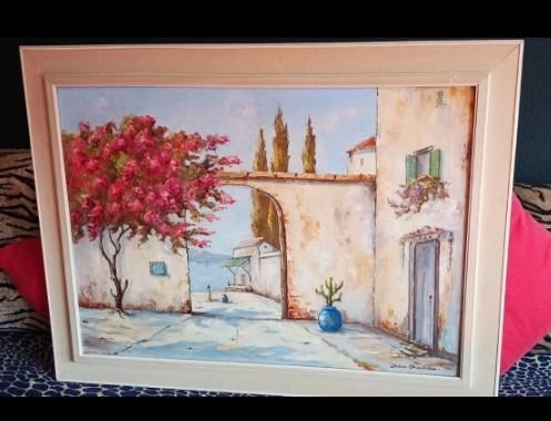 Schilderij met mediterrane sfeer, Antiek en Kunst, Kunst | Schilderijen | Klassiek, Ophalen of Verzenden