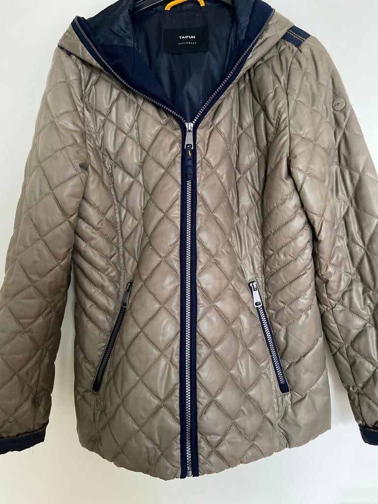 Taifun Jas - Taupe met Donkerblauwe Details, Kleding | Dames, Ophalen, Zo goed als nieuw, Maat 38/40 (M), Overige kleuren