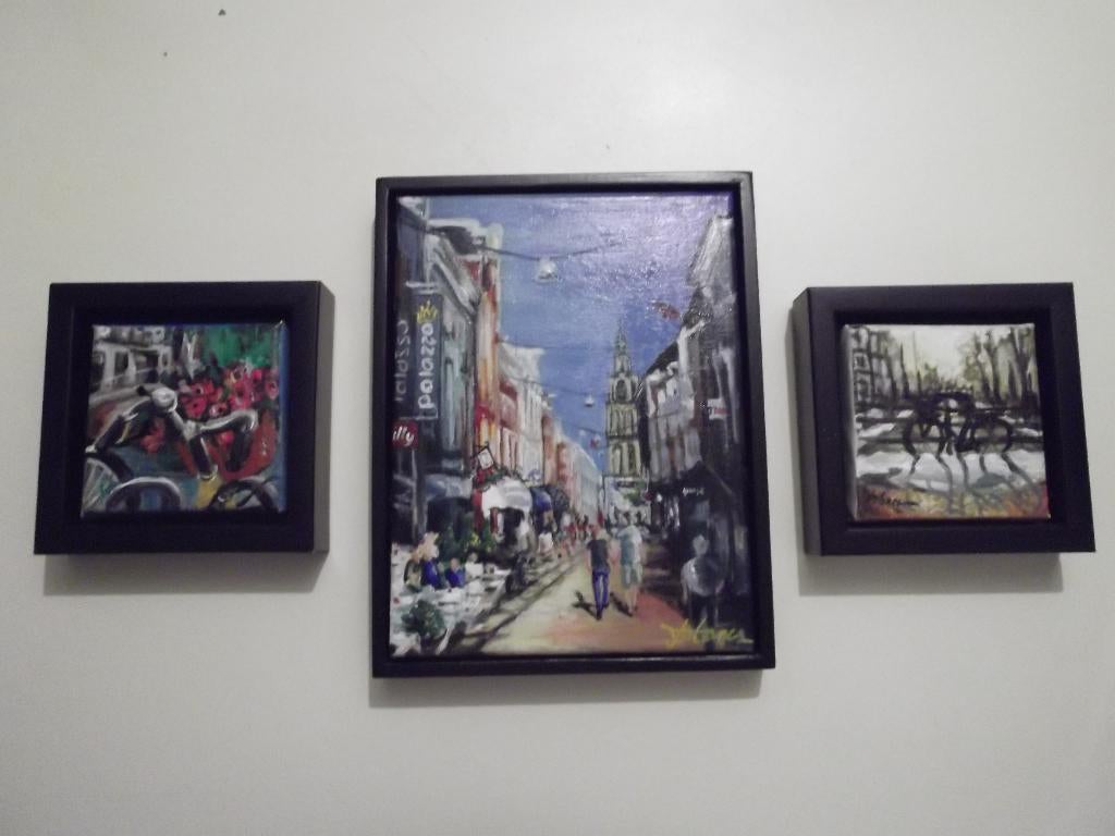 3 schilderijtjes Groningen. Gesign. J.V. Totañes-Wiersema., Antiek en Kunst, Verzenden