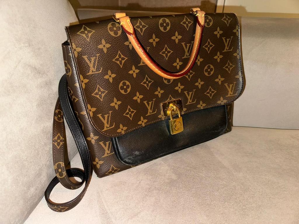 Louis Vuitton Monogram Schoudertas met Zwart Leer, Ophalen, Gebruikt, Zwart, Schoudertasje