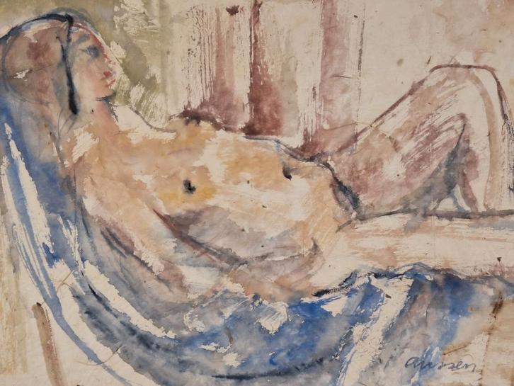 Abstract naakt schilderij, aquarel rob aussen, Antiek en Kunst, Kunst | Schilderijen | Modern, Ophalen of Verzenden