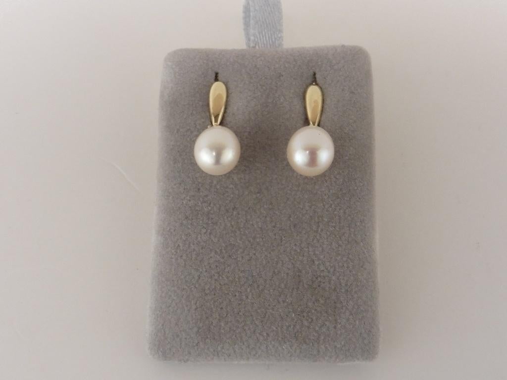 Gouden oorhangers met parel en zirkonia                  G15, Overige kleuren, ., Ophalen of Verzenden, .