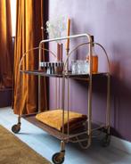 Vintage inklapbare serveerwagen trolley goud met houtlook, Huis en Inrichting, Ophalen, Gebruikt