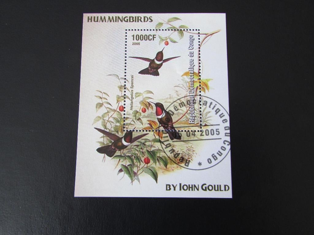Postzegel Vogel: Velletje met Kolibrie uit Congo, Ophalen of Verzenden, Gestempeld, Dier of Natuur