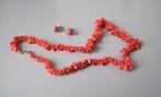 Vintage bloedkoraal ketting en oorstekers, Ophalen of Verzenden, Gebruikt, Rood, Zilver