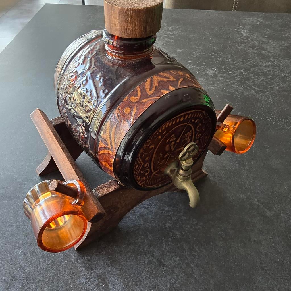 Glazen drankvat met tap en glaasjes, Ophalen of Verzenden