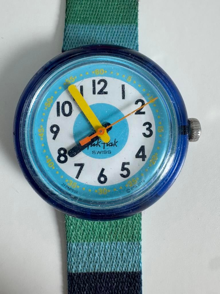 Flik Flak horloge met streepjes, Ophalen of Verzenden, Zo goed als nieuw, Overige kleuren, Jongen of Meisje