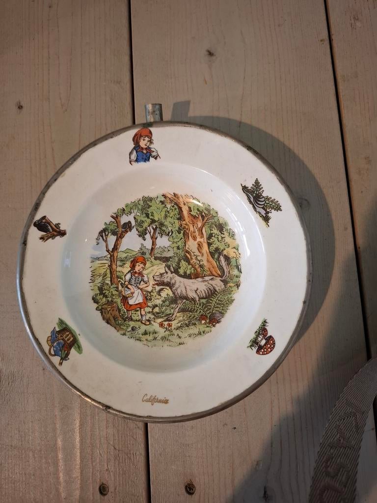 Vintage Roodkapje emaille warmhoud kinderbord - California, Antiek en Kunst, Ophalen of Verzenden