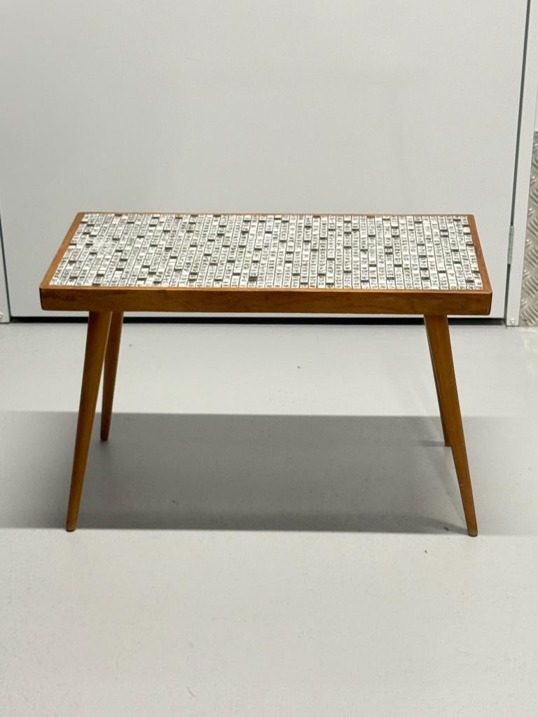 Vintage mozaïek salontafel – mid century / jaren 60, Gebruikt, 100 tot 150 cm, Teakhout, Midcentury