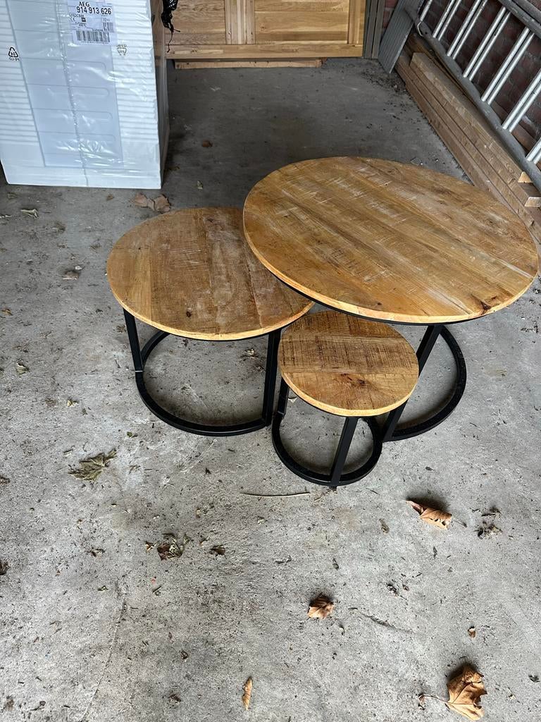 Set van 3 ronde salontafels, Huis en Inrichting, Tafels | Salontafels, Gebruikt, Rond, Minder dan 50 cm, Overige houtsoorten