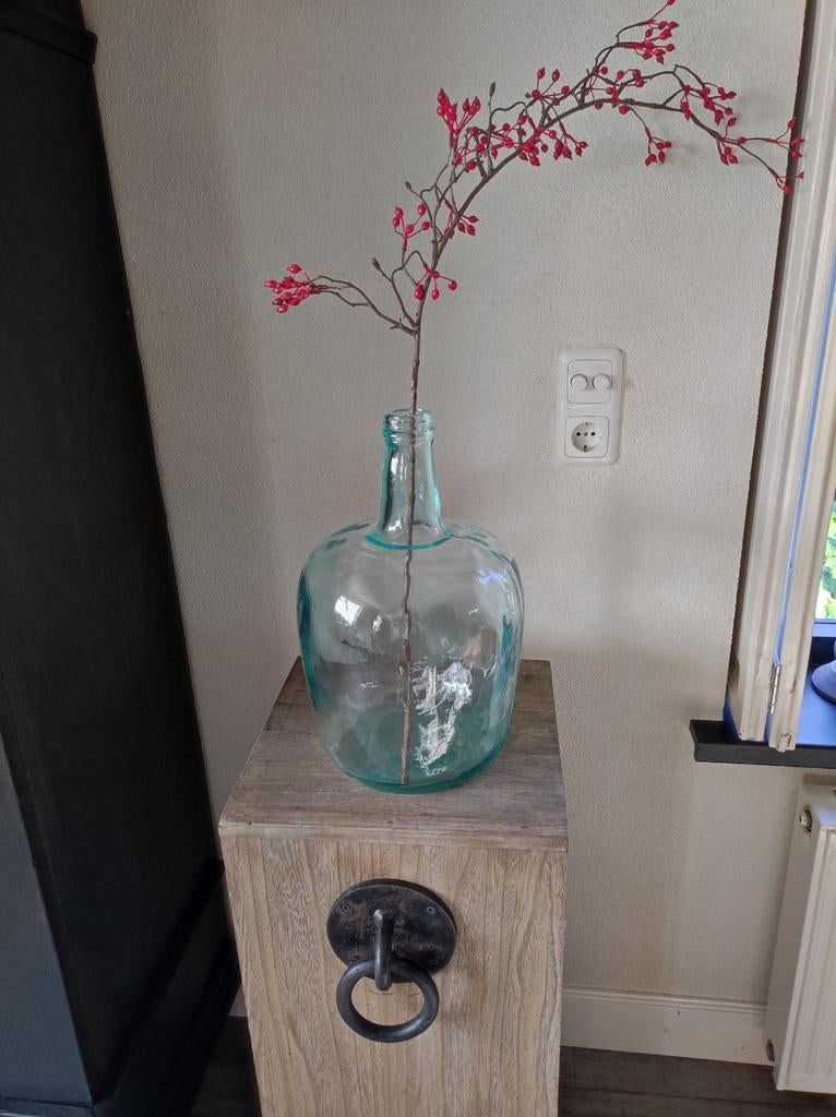 Groene fles/vaas, Ophalen, Minder dan 50 cm, Groen, Glas