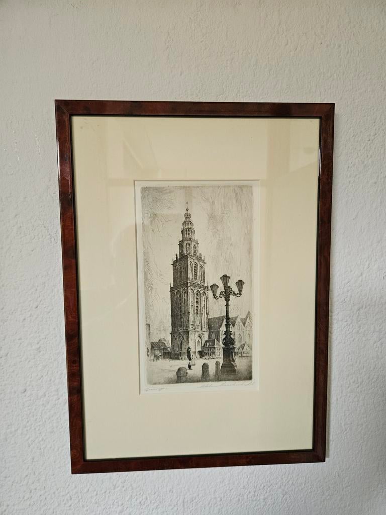 Ets Martinitoren Groningen Maarten Langbroek, Antiek en Kunst, Kunst | Etsen en Gravures, Ophalen of Verzenden