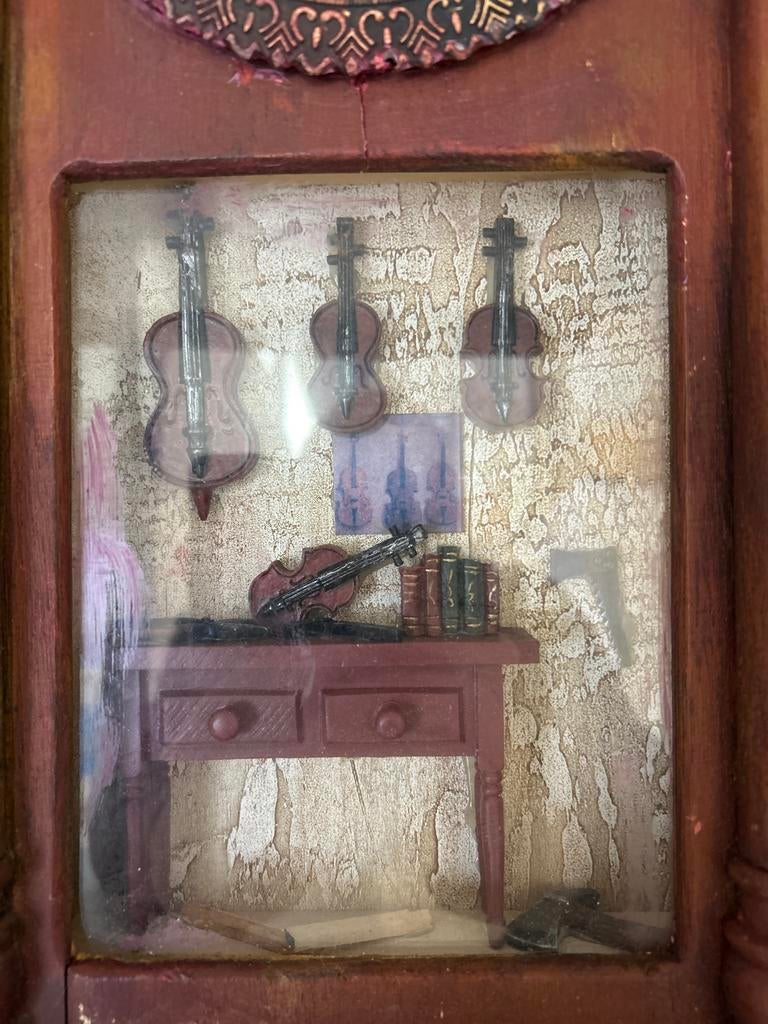 Vintage Houten Wandklok met Muziekinstrumenten Display, Ophalen of Verzenden