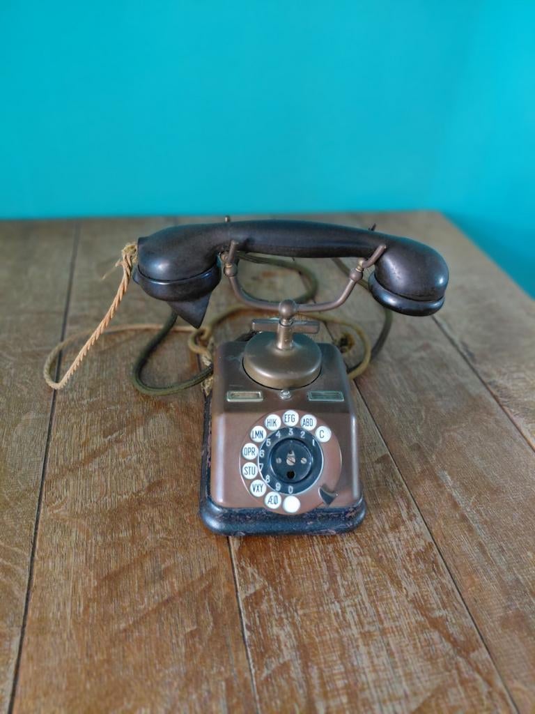 Antieke koperen draaitelefoon - Vintage Telefoon, Antiek en Kunst, Ophalen of Verzenden