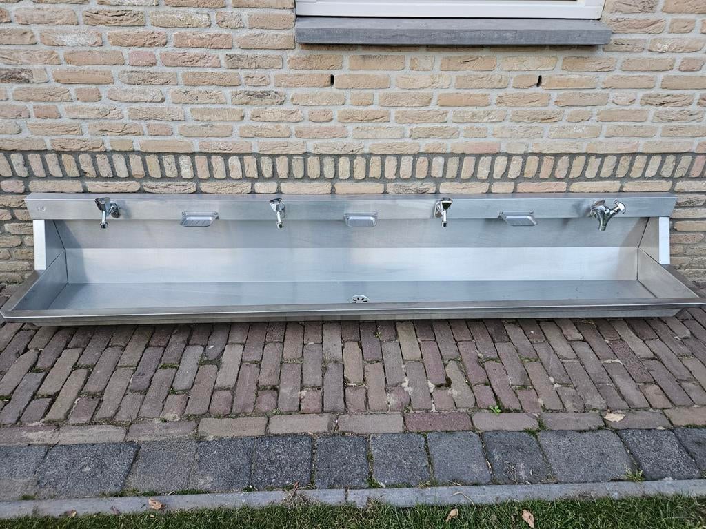 wasbak/wastrog/spoelbak RVS Intersan 2.40 m met 4 kranen, Doe-het-zelf en Verbouw, Ophalen of Verzenden, Gebruikt