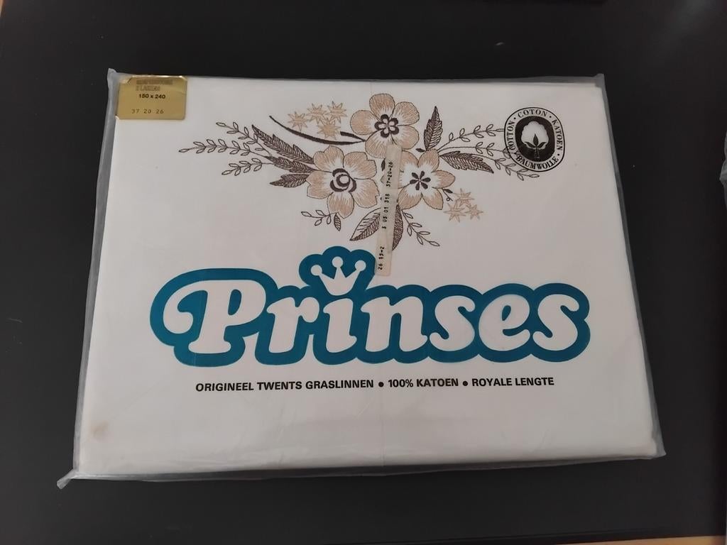 Vintage lakens 150x240 met bruin borduursel, nieuw, Huis en Inrichting, Slaapkamer | Beddengoed, Eenpersoons, Bruin, Nieuw, Ophalen of Verzenden